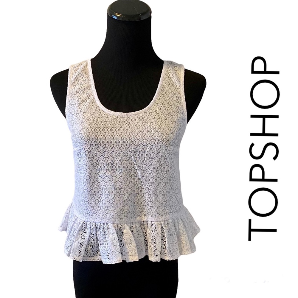 TOPSHOP White Lace Cropped Peplum Top NWOT Size 2